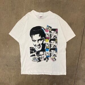 Vintage 90s Elvis Presley Stamp Rock N Roll Music Single Stitch T-Shirt Size XL